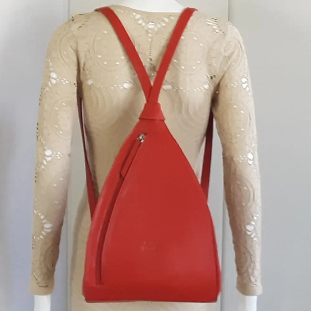 CASA LOPEZ The Cartera Minna Orange Genuine Leather Sling Backpack